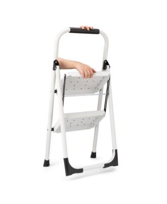 2 Non-slip step ladder, quick folding steel ladder Sturdy metal supported household tools for home/office work at altitude, portable step tools