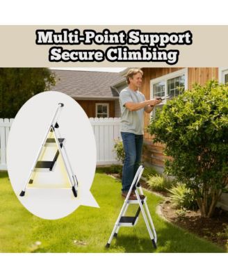2 Non-slip step ladder, quick folding steel ladder Sturdy metal supported household tools for home/office work at altitude, portable step tools
