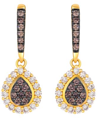 Chocolate Diamond & Nude Diamond Drop Earrings in 14k Honey Gold
