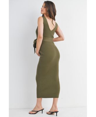 Maternity Ribbed Sleeveless Bodycon Dress with Waist Tie
