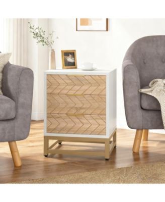 3 Drawers Nightstand, with Metal Legs for Bedroom