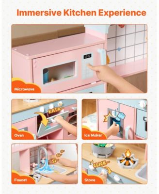 Wooden Play Kitchen Set with Electronic Sounds & LED Lights, Pink
