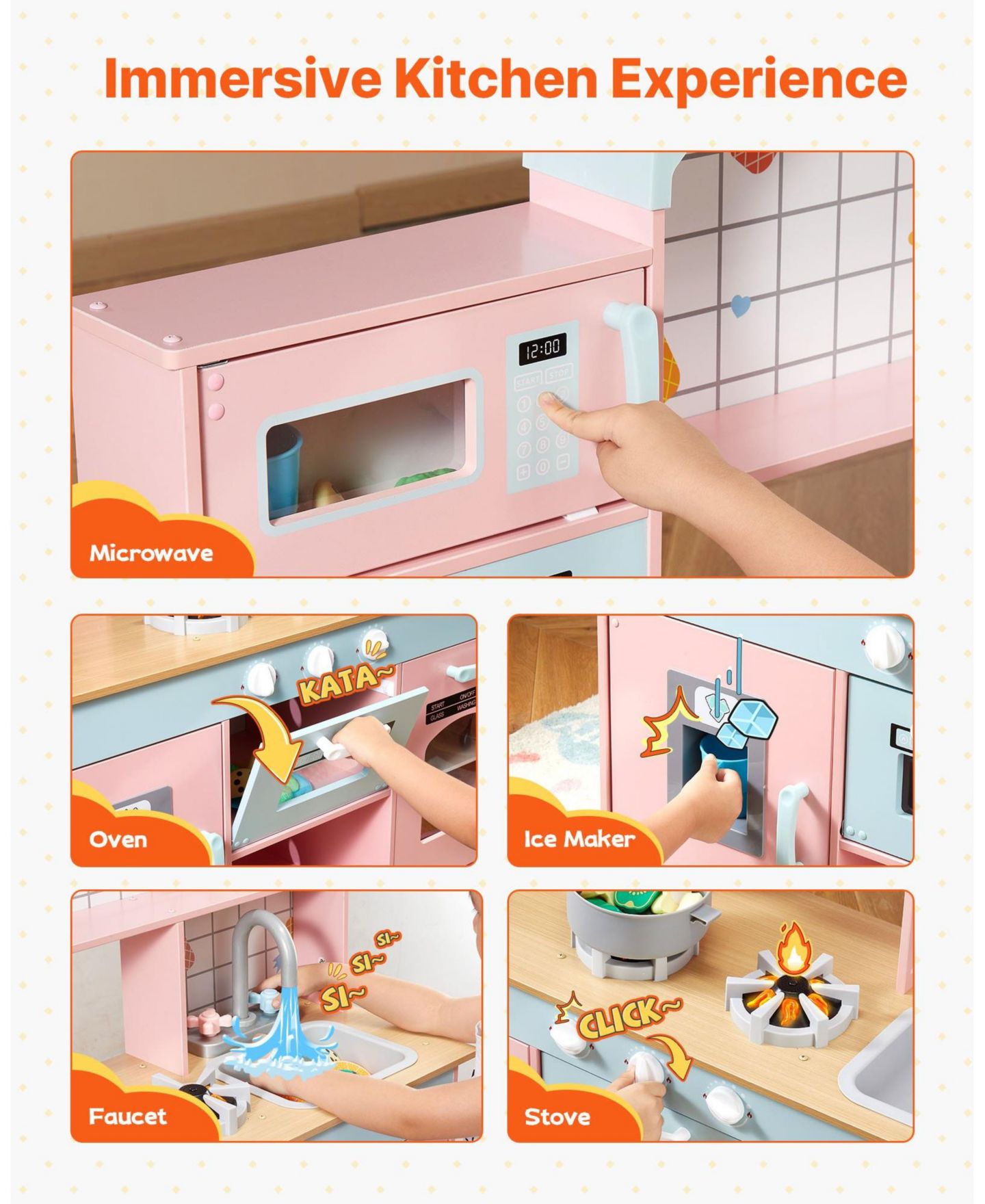 Детские игрушки SUGIFT Electronic Sounds & LED Lights 24-Piece Play Kitchen Set, Ages 3+, цвет: Розовый — фото 9