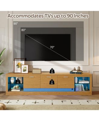 78" Modern TV Stand for 90" TVs, Entertainment Center with 6 Cabinets & 2 Open Shelves