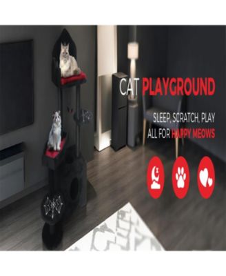 Cat Tree with Scratching Posts, Perches, Hammock in Black