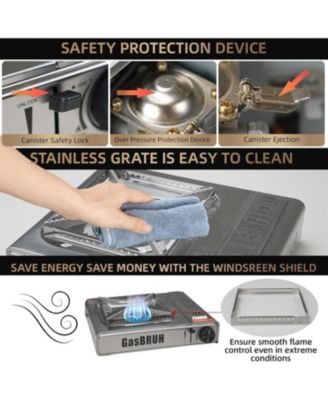 1-Burner Butane Camping Stove with Windblocker,10000 BTU Portable Camp Gas Stove for Outdoor Cooking Stainless Steel.