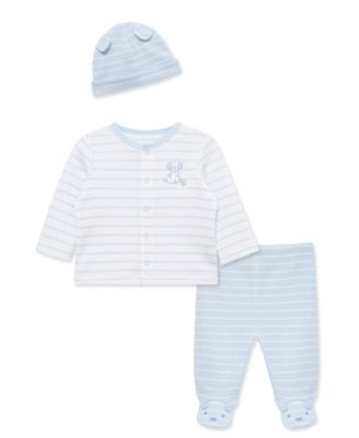 Baby Boys' Round Neck Cardigan, Footed Pants and Hat, 3-Piece Set