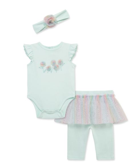 Little Me Baby Girls' Round Neck Bodysuit, Skeggings and Headband, 3-Piece Set, цвет: Светлый пастельный зелёный