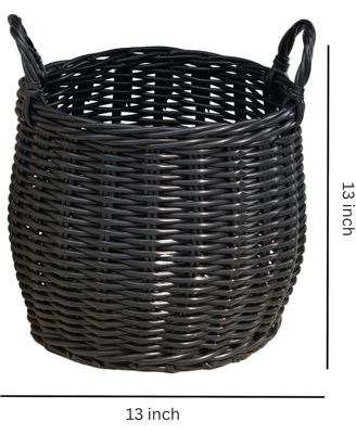 Round Resin Woven Hamper Basket, with Handles, Multi-Purpose Organizer, for Decoration in Bedroom, Living Room, Laundry Room, Entryway