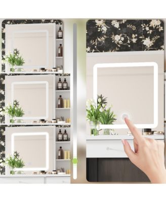 5-Drawers White Makeup Vanity Sets Dressing Table Sets with LED Dimmable Mirror, Stool and 3-Tier Storage Shelves