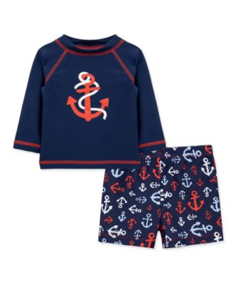 Baby Boys' Round Neck Rash Guard and Swim Trunks, 2-Piece Set