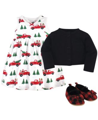 Baby Girls Cotton Dress, Cardigan and Shoe Set