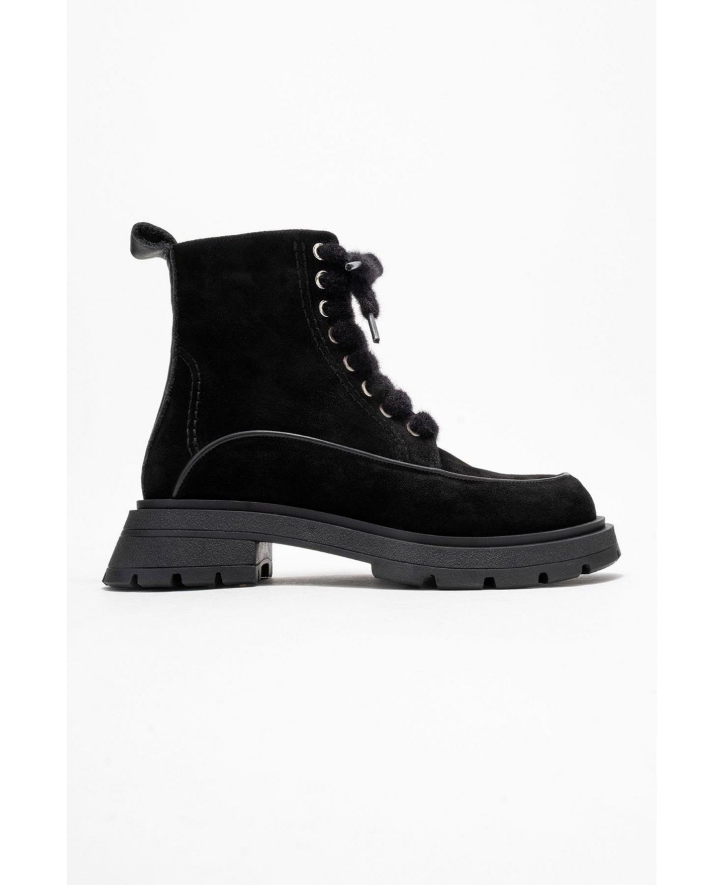 Женские ботинки Forever & Always Shoes Mina Leather Combat Boot, цвет: Чёрный замшевый кожаный — фото 6