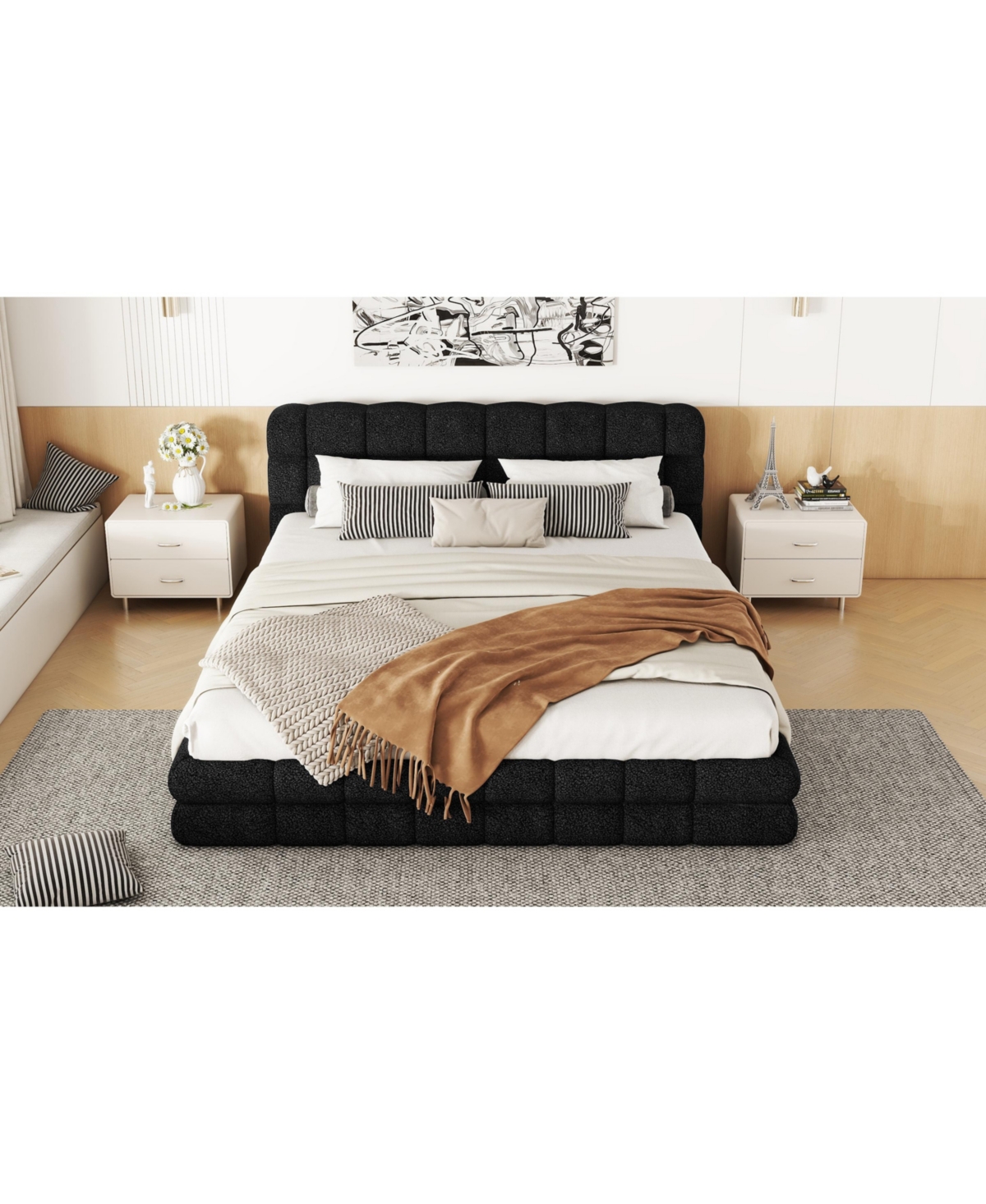 Lovmor Queen Size Upholstered Platform Bed Black