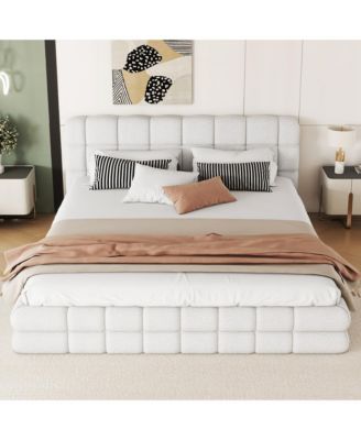 Queen Size 51" High Headboard Wingback Linen Upholstered Bed No Box Spring Needed