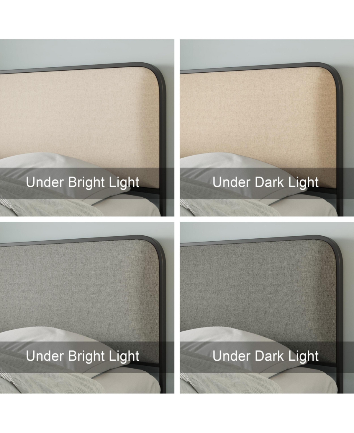 Lovmor Modern Metal Bed Frame with Curved Upholstered Headboard and Footboard Bed with 4 Storage Drawers Heavy Duty Metal Slats King Size Beige