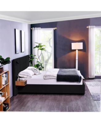 King Size Storage Velvet Upholstered Hydraulic Platform Bed with 2 Shelves 2 Reading Lamps and USB Port