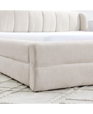 Queen Size Upholstered Bed Frame with Thick Fabric Chenille Fabric Grounded Queen Size Platform Bed with Headboard and Solid Frame-Beige