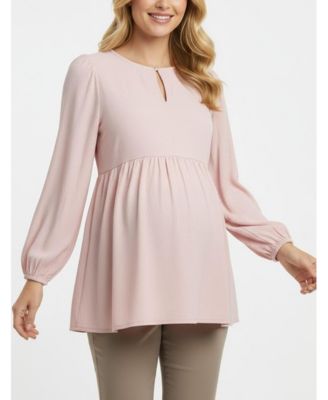Maternity Motherhood Long Sleeve Empire Waist Keyhole Woven Blouse