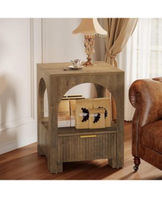 2-Tier Wood Farmhouse Night Stand, with Open Shelf