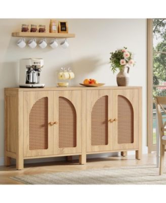 59" Rattan Kitchen Storage Buffet Cabinet, with 4 Doors