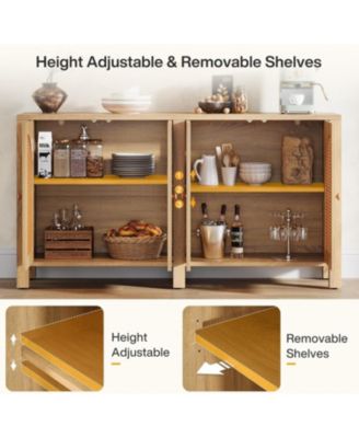 59" Rattan Kitchen Storage Buffet Cabinet, with 4 Doors