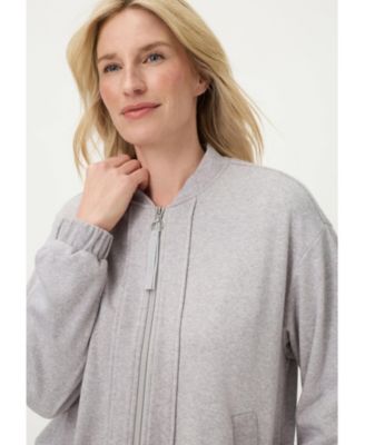 Women's Collarless Zip Front Jersey Jacket