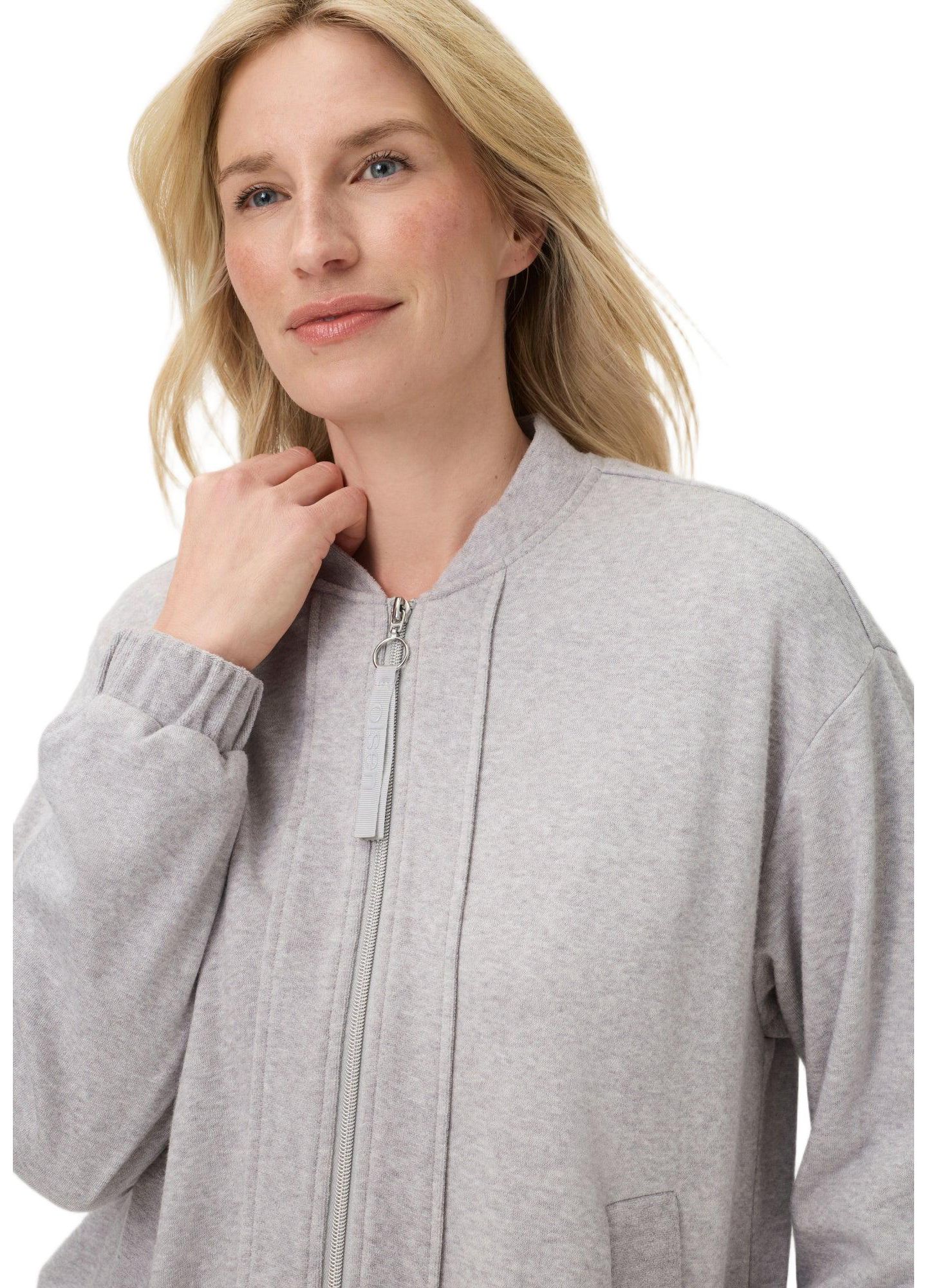 Женская куртка Olsen Collarless Zip Front Jersey Jacket, цвет: Серый меланжевый — фото 3