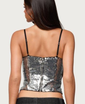Womens Rokko Cut Out Sequin Top