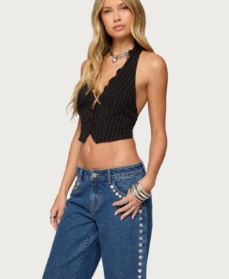 Womens Devon Lacey Pinstripe Halter Top