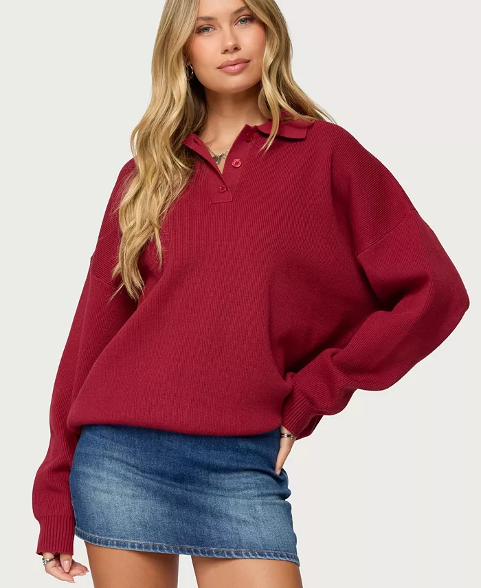 Women's Lorie Oversized Knit Polo Sweater - thumbnail 6