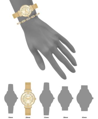 Women's Quartz Premium Round Gold-Tone Stainless Steel Mesh Watch Set, 29mm