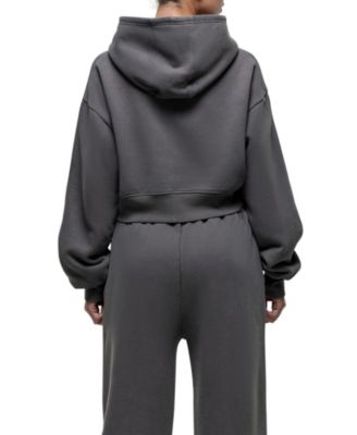 Women's Vintage Grey Crop Zip Hoodie