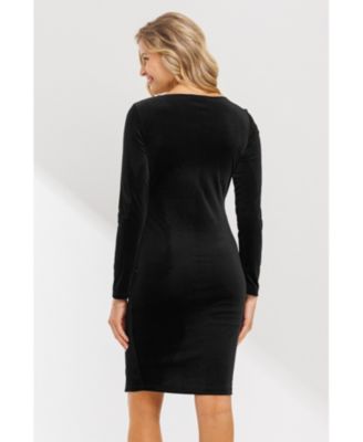 Maternity Velvet Long Sleeve Square Neck Mini Dress
