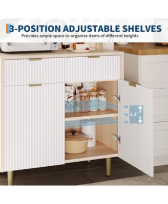 Fluted Sideboard Buffet Cabinet with Storage, Adjustable Shelves & 2 Drawers, Wood Console Table for Kitchen, Dining, Living Room, Natural