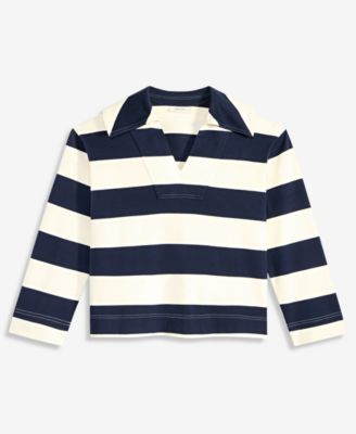 Women's Striped Interlock Knit Sailor Collar Top