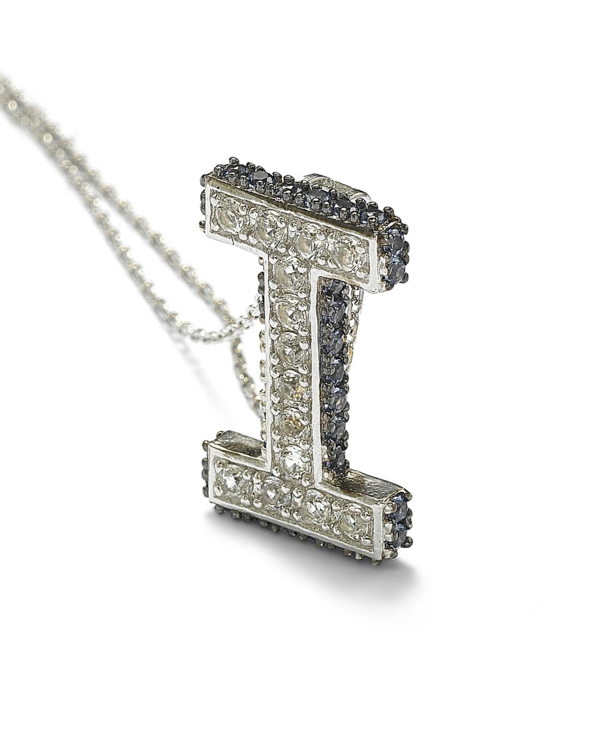 Suzy Levian Sterling Silver Sapphire 3-d Letter "I" Initial Pendant