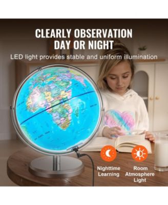 Illuminated World Globe 13" LED Light-Up Map Globe 720° Spinning