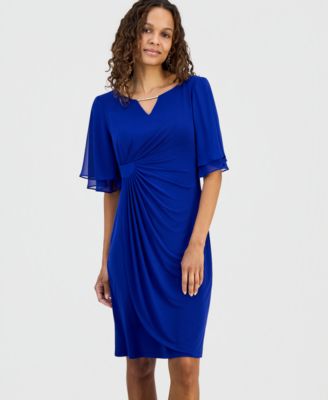 Petite Double Flared-Sleeve Bar-Trim Dress