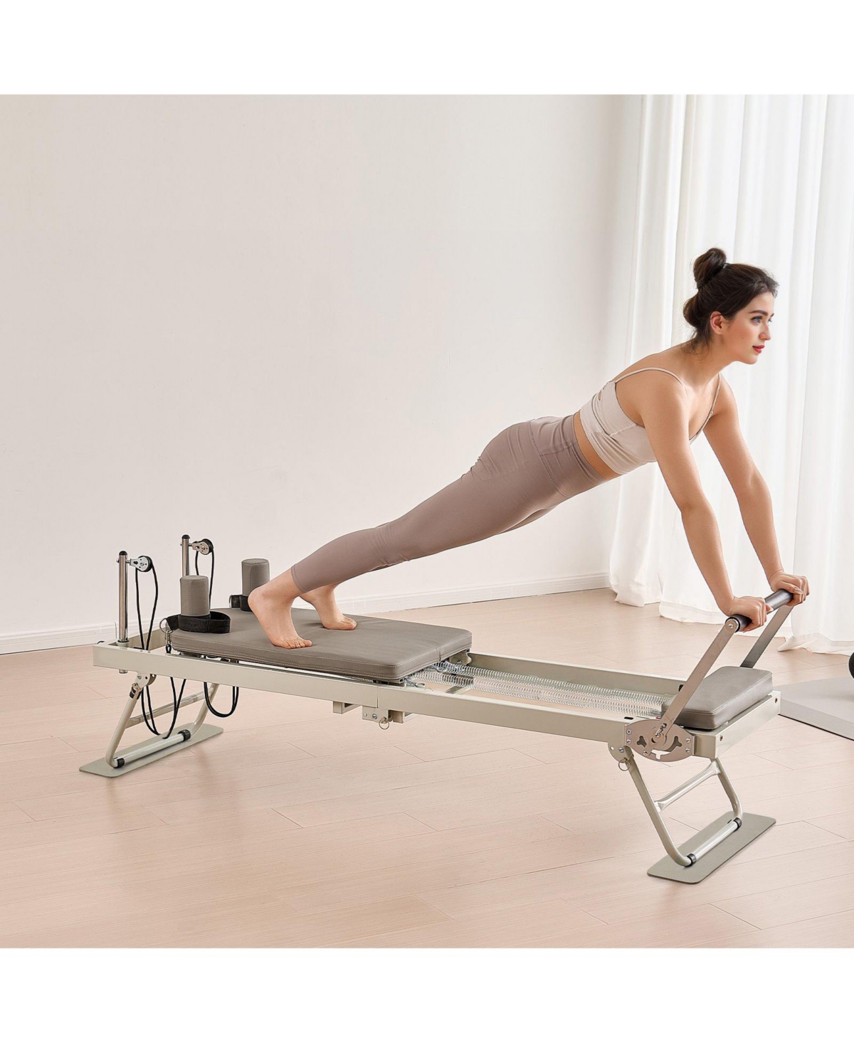 Sugfit Foldable Pilates Reformer Home Gym Workout Machine with Dual Resistance 400 Lb