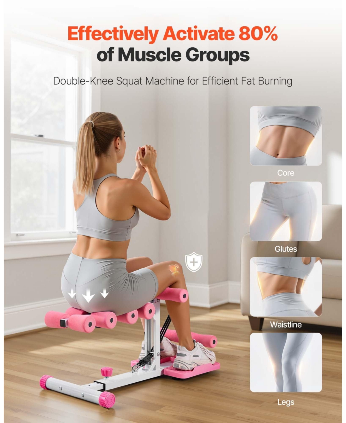 Sugfit Deep Squat Machine Adjustable Glute Trainer with Resistance Bands Pink White