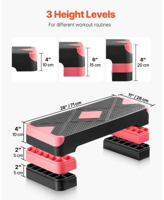 SUGFIT Aerobic Step Platform 28" Adjustable Stepper with 4 Risers Red