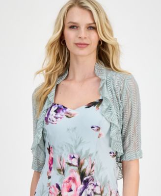 Women's 2-Pc. Floral Chiffon Sleeveless Dress and Ruffle-Front Jacket