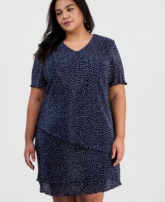 Plus Size Floral Ruffle-Tiered V-Neck Sheath Dress