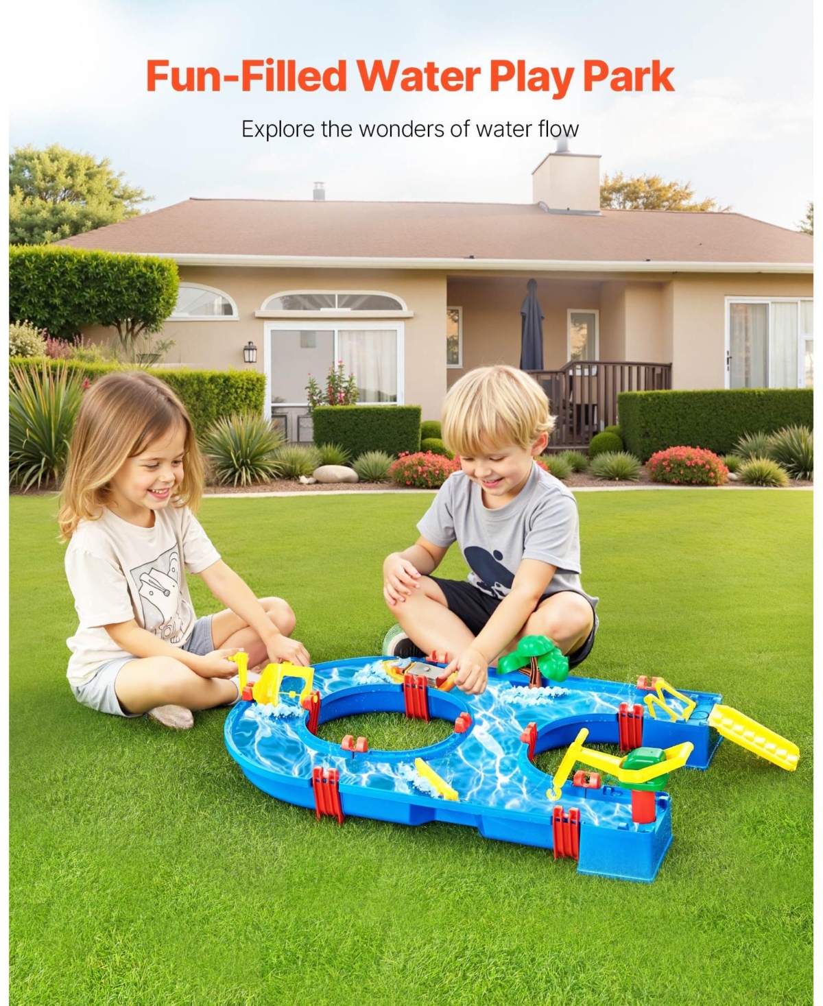 Mecale Water Table for Toddlers, 39 Pcs Outdoor Activity Water Playset, Backyard Sensory Waterway Table for Boys & Girls Ages 3