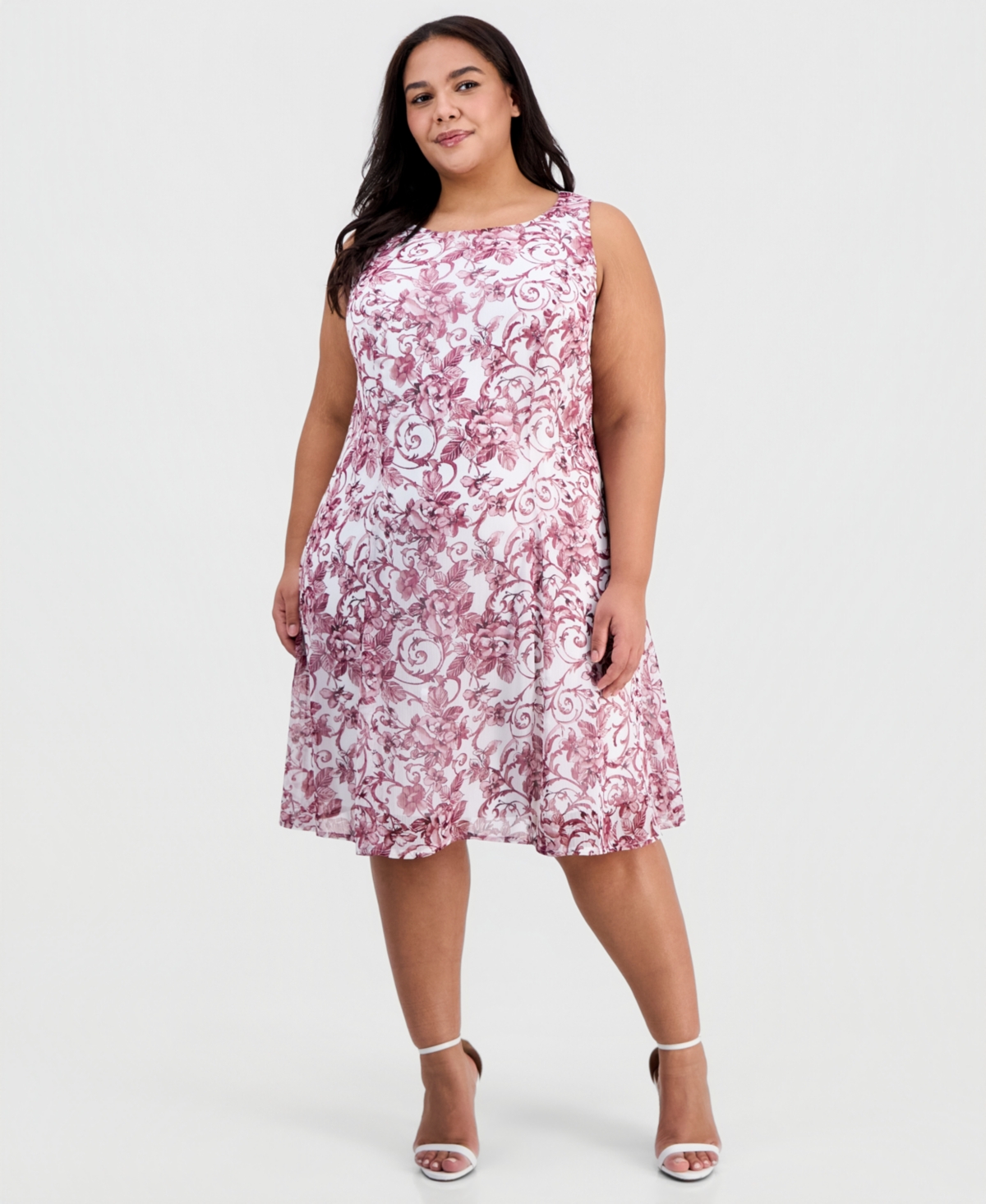 Connected Plus 2-Pc. Floral Chiffon Sleeveless Dress and Ruffle-Front Jacket
