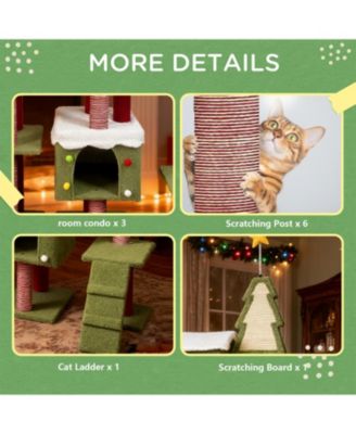 Festive Cat Tree with Star & Snow Designs, Multi-Level Play & Cozy Cabins