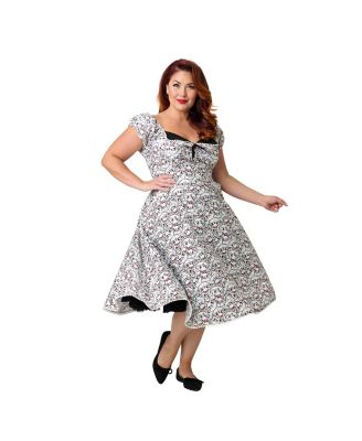 Plus Size 1950s Short Sleeve Cotton Swing Dress