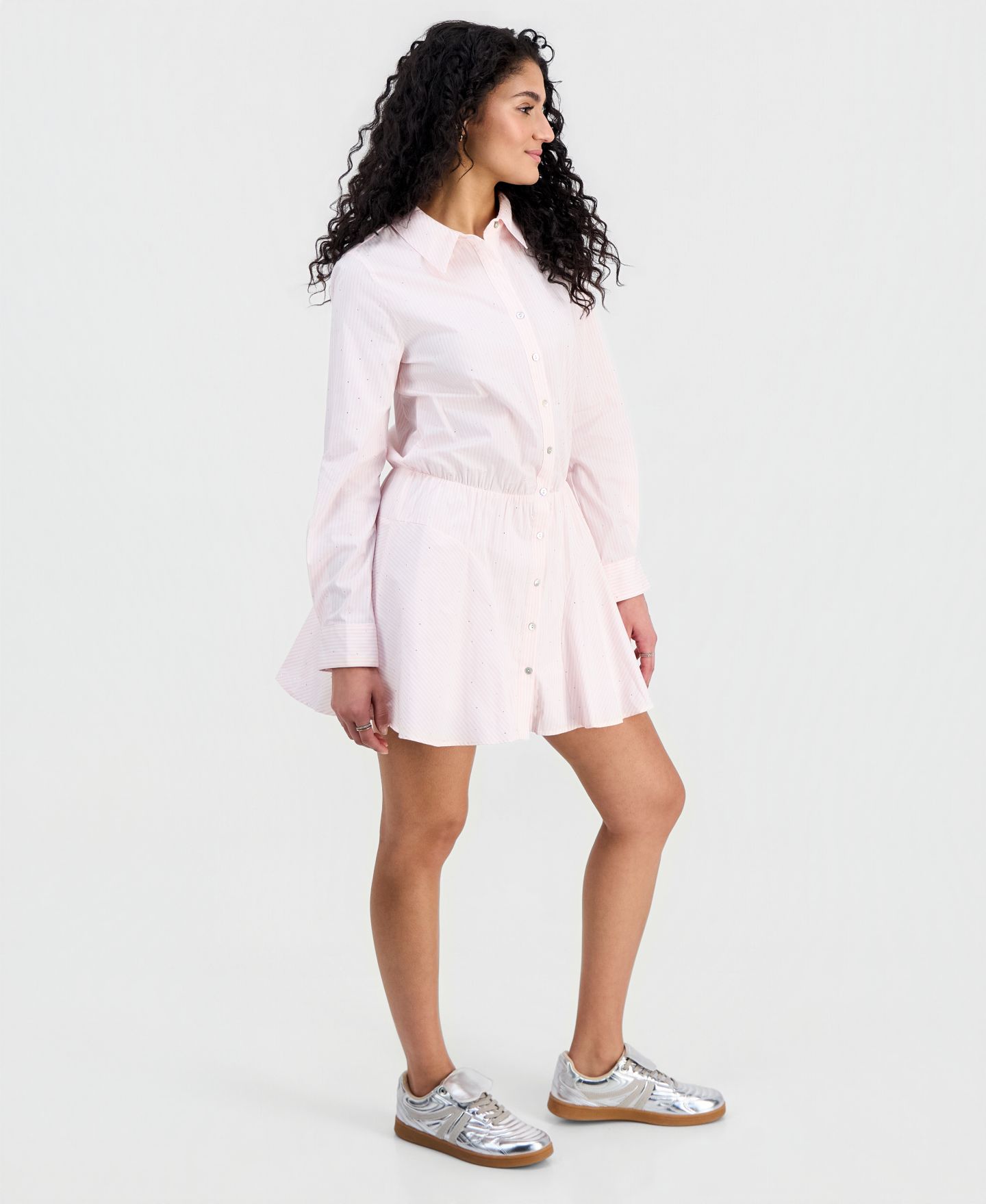 Женское платье 14th Place Juniors' Striped Rhinestone Shirtdress, цвет: Розовый — фото 2