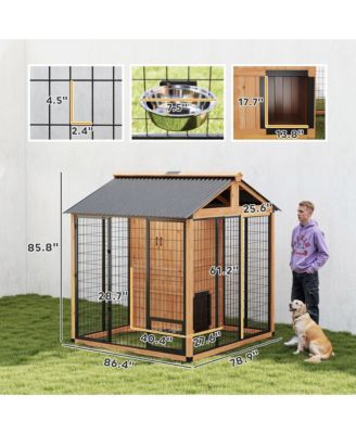 Extra Large Dog House with Storage Cabinet, Bowls, Light